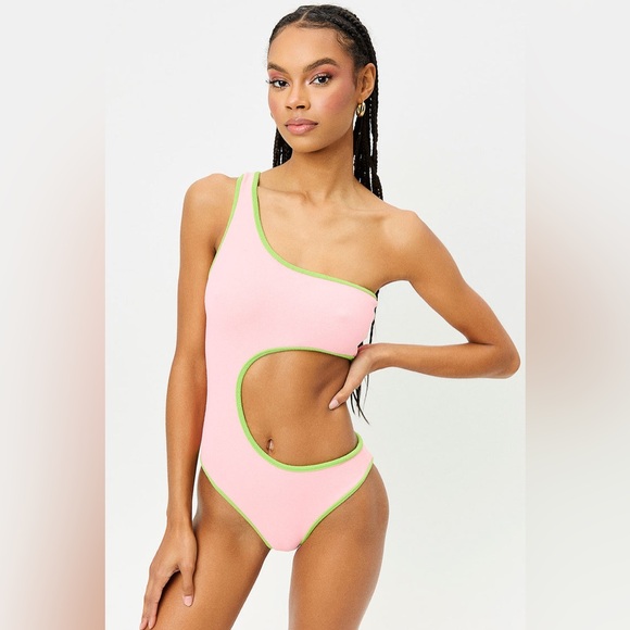 Frankie's Bikinis Other - Frankie’s Bikinis Cutout Pink/Green Cash Terry One Piece Swimsuit size Medium